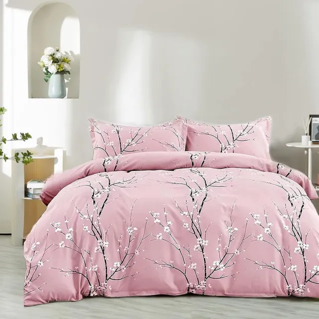 JGS ® Bloemenpatroon Bedlinnen Set met Dubbelzijdig Ontwerp en Rits Sluiting - 4 Delig roze