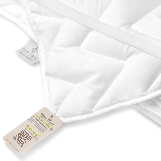 Home FAM Home Mattress Protector 180 x 200 cm Washable - Made in Green Certified Quilted Mattress Topper - White Hygienic Mattress Cover - Cover Made of Soft Hypoallergenic Microfibres wit