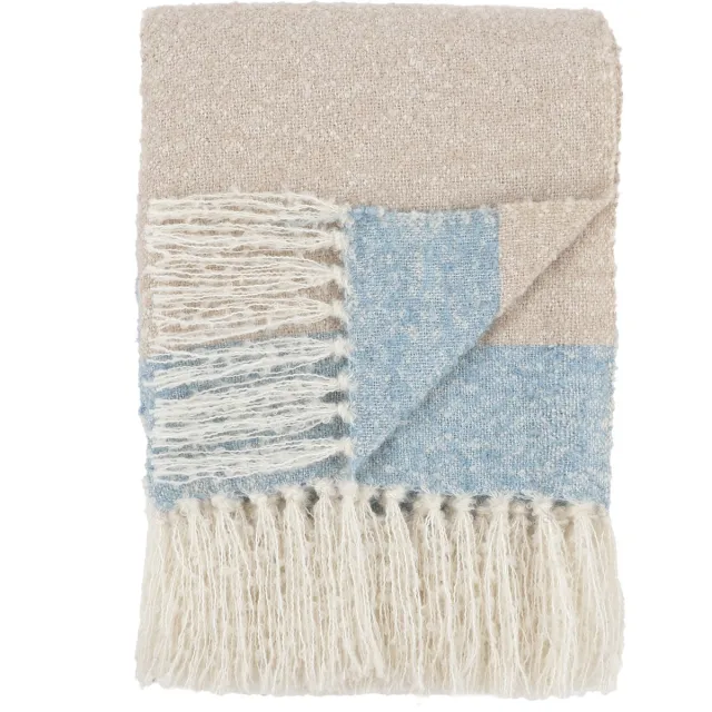 Urbane Hide Zachte Geweven Gestreepte plaid | Sierplaid | 130x170 cm | 100% Polyester | Decoratieve met Franjes | Crème, Blauw & Beige Part G