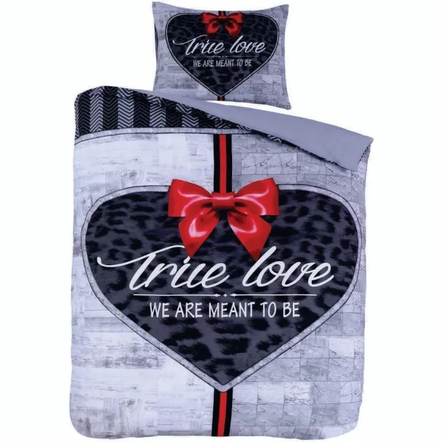 Cotton Club Husch Dekbedovertrek True Love - 140x200/220 - Hart Met Strik - Grijs/Antraciet