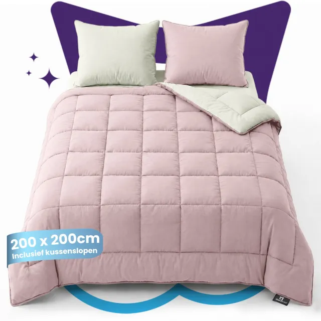 Slaapspeciaal Eazydekbed Supersoft Roze/Ivoor - Wasbaar Dekbed - Dekbed zonder Overtrek - Hoesloos Dekbed - All Year Dekbed - 2 in 1 Dekbed - Incl. 2 Kussenslopen - 200x200 cm