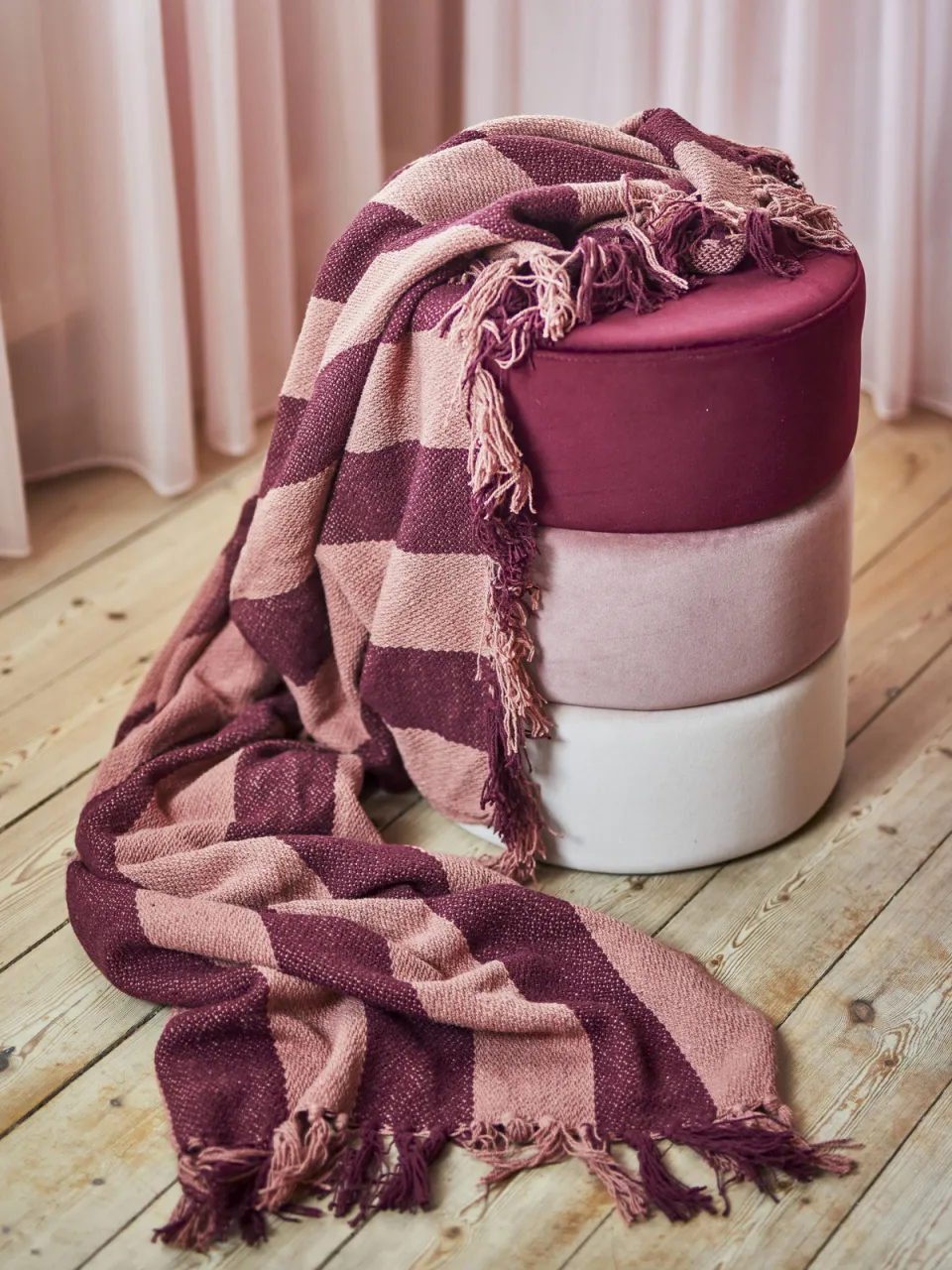 Bloomingville plaid Frello bordeaux, foto 3