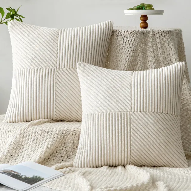 Unyqoos Kussensloop Set van 2 in Zacht Corduroy Fluweel, 40 x 40 cm, Crèmekleurig Design voor Woon- en Slaapkamer beige