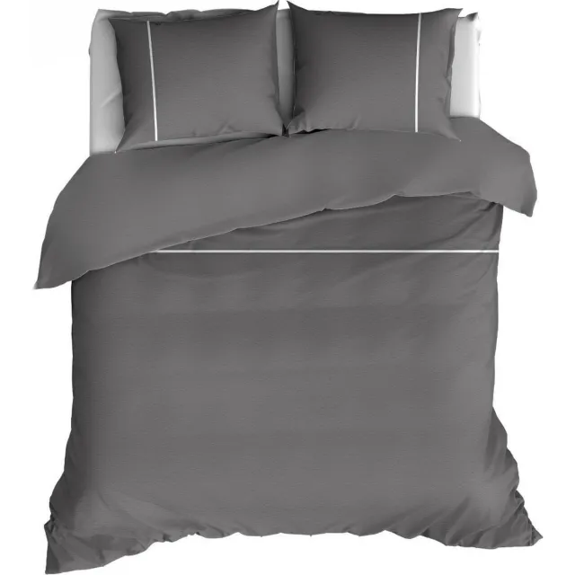 Romanette Duchesse flanel dekbedovertrek - Antraciet/Wit - 1-persoons (140x200/220 cm + 1 sloop)