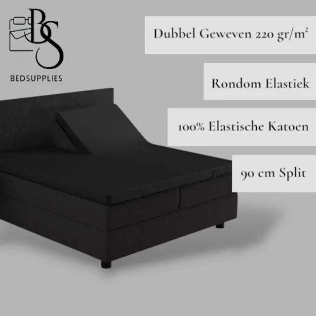 Bedsupplies Luxe Dubbel Geweven Jersey Splittopper Hoeslaken - 160x200/220 - Zwart
