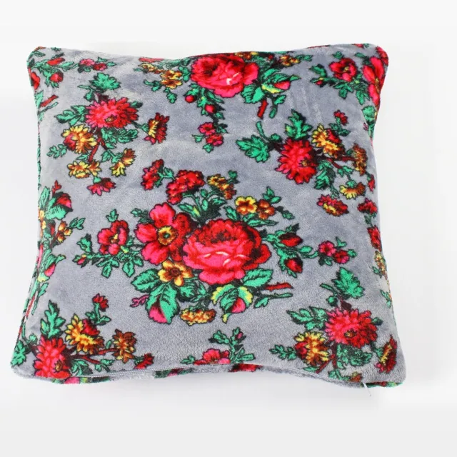 Minky Polar Kussenhoes 40x40cm - Rozen op Grijze Achtergrond Grijs