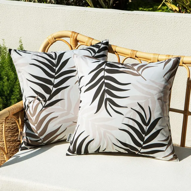 Ibenzoa Set van 2 Decoratieve Waterbestendige Kussenhoezen voor Binnen en Buiten, 45 x 45 cm, Bladerpatroon Bruin