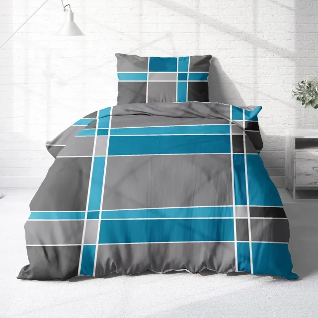 Ibenzoa Buitengewoon Comfortabele Flanellen Beddengoedset in Tijdloos Ruitdesign voor Optimale Nachtrust blauw