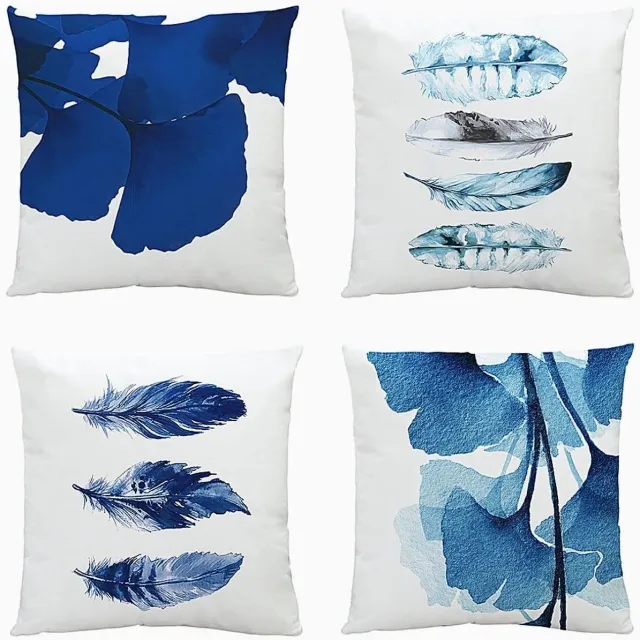 Thuys Decoratieve kussenhoezen van 40 x 40 cm, blauwe kussenslopen, zacht, esthetische kussenslopen, vierkante veren, ginkgo kussen, overtrek, modern, sierkussen, kussen voor bank, stoel, bed, tuin
