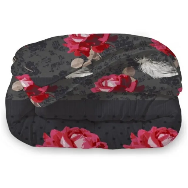 Beau Maison Dekbed Zonder Overtrek 200x200 cm + 2 Kussenslopen - Roses Black - Easy Dekbed - Warmteklasse 2 Zwart en Rood