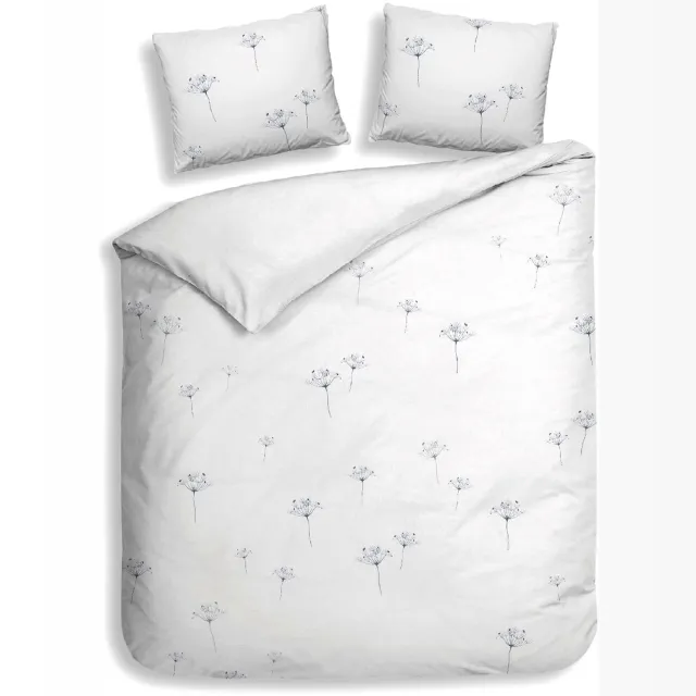 Heckettlane Dekbedovertrek Luna - Bedlinnen met print - 140x200-220 cm - Wit - Dekbedovertrek van 100% Katoen-Flanel White
