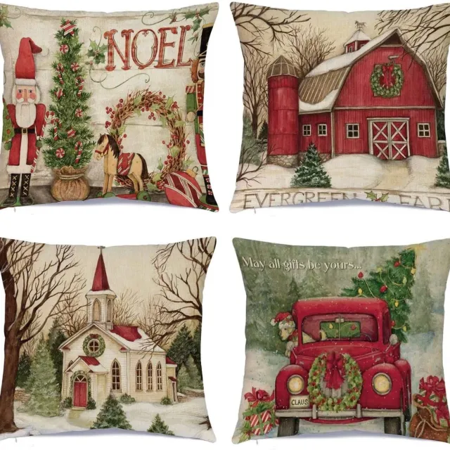 Unyqoos Set van 4 feestelijke kussenslopen voor sfeervolle kerstdecoratie in huis Kleurjik