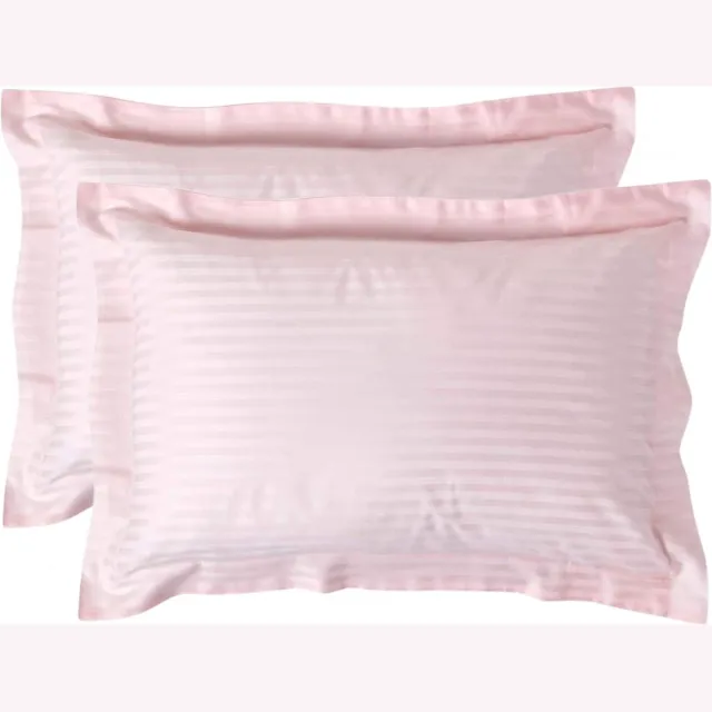 Homescapes Satijn Streep Katoen Kussensloop 50x75 cm met Sierrand – Set van 2 – Roze – 100% Egyptisch Katoen Satijn – Draaddichtheid 330