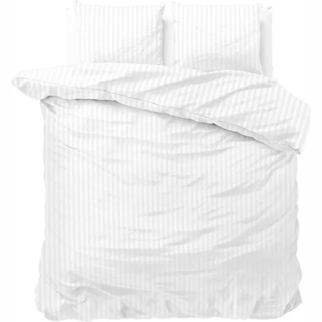 Sleeptime 2-persoons dekbedovertrek (dekbed hoes) wit / off-white gestreept met fijne smalle strepen / banen tweepersoons 200 x 220 cm (rustig uni beddengoed slaapkamer, Sint & Kerst cadeau!)