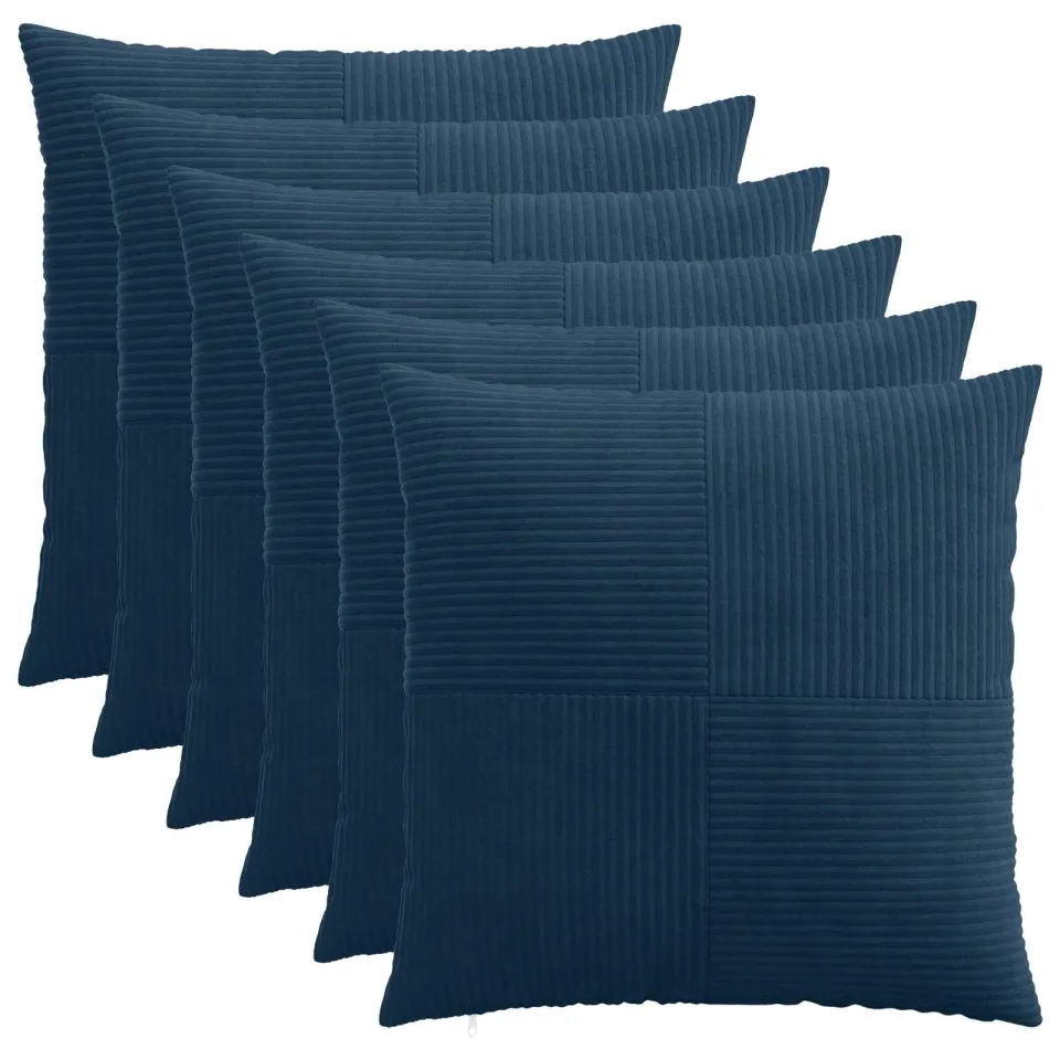 vidaXL Kussensloop 6 st ALMELO Marineblauw 55 x 55 cm corduroy, foto 3