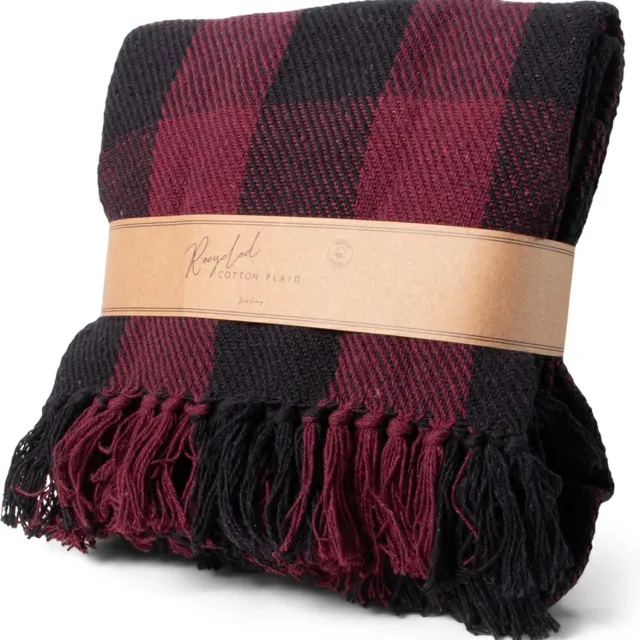 Jens Recycled Cotton Plaid Geruit Bordeaux 130x180 cm