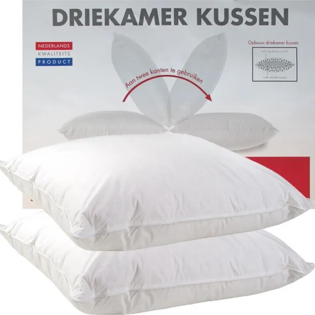 Klaas Vaak Driekamer Kussen Set (2 Stuks) - Eendendons - 60x70 cm - Wit