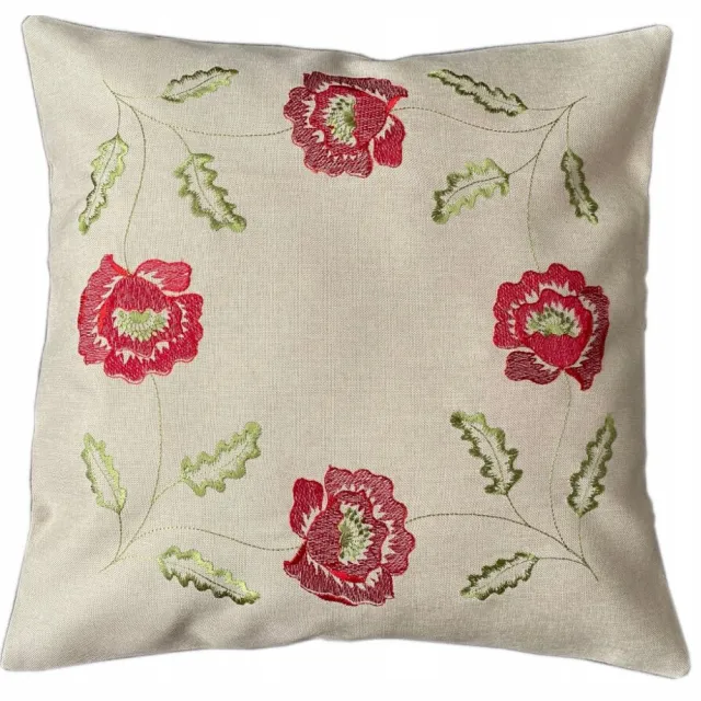 DeHome Decoratieve Kussenhoes 40x40 cm - Klaprozen - Beige