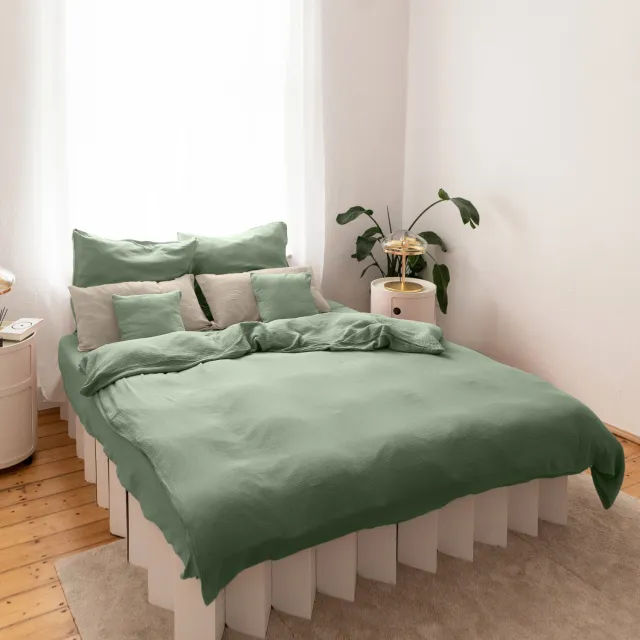 Lilimaus Dekbedovertrek 155x220 cm (Duitse maat) met kussensloop 80x80 cm - mousseline katoen - groen