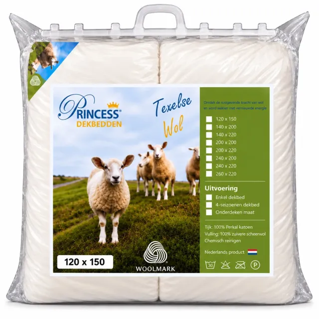 princessdekbedden Luxe Wollen Kinderdekbed Enkel (All Year) - 120x150m - 100% Zuivere Texelse Wol - Ademend wit