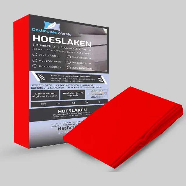 dekbeddenwereld Jersey Stretch Hoeslaken - Extra Stretch Jersey Hoeslaken voor Matrassen – Premium Zacht, Ademend en Duurzaam met Elastiek Rondom voor een Veilige, Kreukvrije Pasvorm en Dagelijks Slaapcomfort - rood - 140 cm x 200 cm