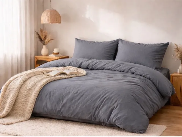 Homéé® Dekbedovertrek Flanel Effen Grijs 200x200/220 cm + 2 kussenslopen