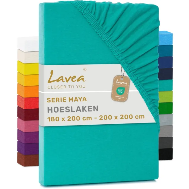 lavea Jersey hoeslaken, hoeslaken, Lavea Maya serie, 180x200cm | 200x200cm, turkoois, 100% katoen, hoogwaardige afwerking, met elastiek Türkis