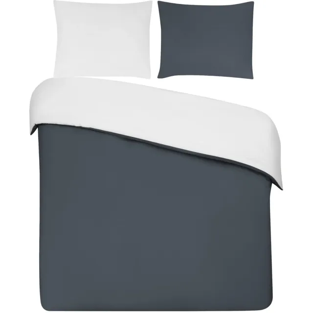 DoubleDry Dekbedovertrek 100% Percal Katoen - Eenpersoons 140x200/220 cm + 1 Kussensloop - Zacht, Ademend en Huidvriendelijk - Jeans/Wit Jeansblauw Wit