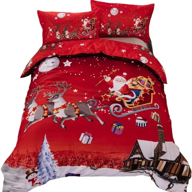 Famanu Kerst dekbedovertrekset 200 x 200 cm met kerstman en rendier Meerkleurig