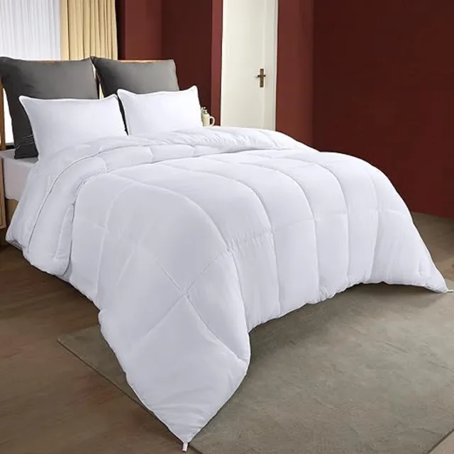 Karma Bedding Dekbed 155x220 cm, 280 GSM Microvezel Dekbed met hoeklabels - Gestikt donzen alternatief Dekbed (Wit)