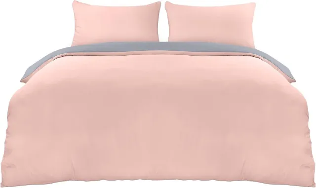 JGS ® Beddengoed 200 x 200 cm set - microvezel dekbedovertrek 200 x 200 cm + 2 kussenslopen 50 x 75 cm - grijs/roze