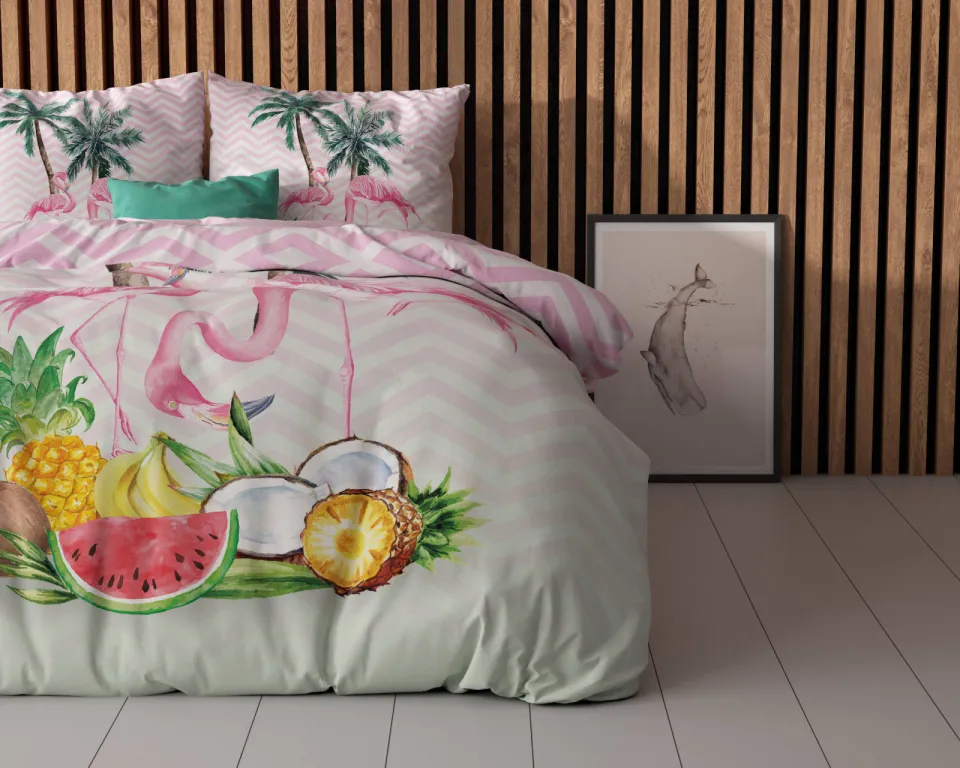 Sleeptime Essentials polyester dekbedovertrek met flamingoprint roze, foto 4