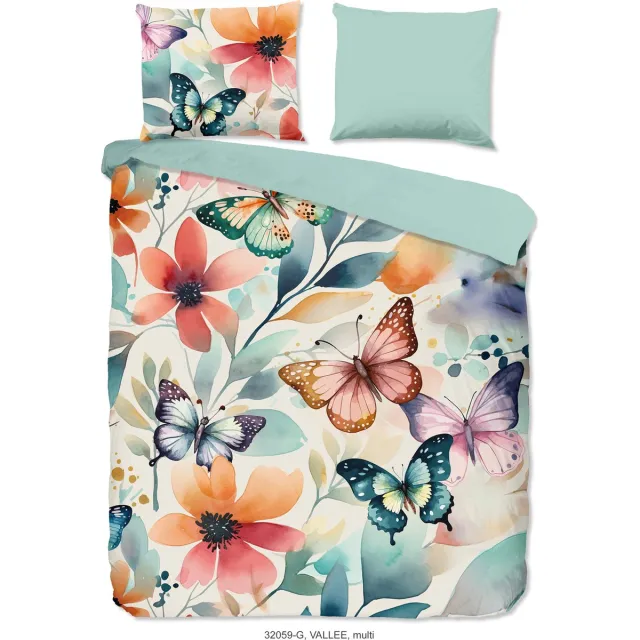 Good Morning dekbedovertrek bloemen en vlinders - 2 persoons 200x200/220 cm - Multi - 100% Katoen renforce