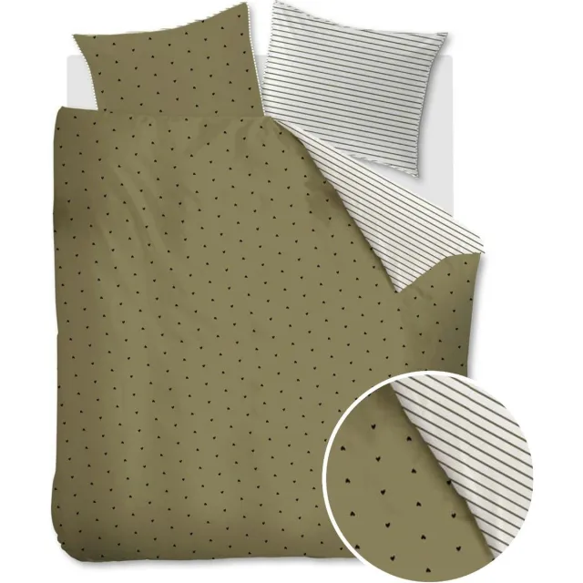 vtwonen Striped Hearts dekbedovertrek - Lits-Jumeaux - 240x200/220 - Groen