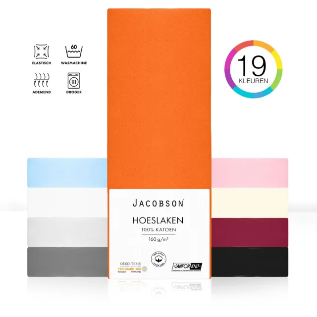 JACOBSON PREMIUM - Jersey Hoeslaken - 180x200cm - 100% Katoen - tot 25cm matrasdikte - Oranje