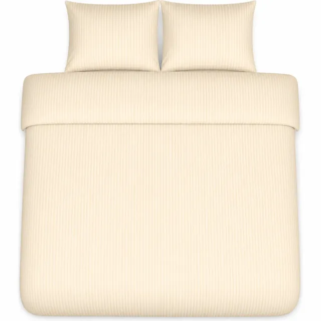 decoware Dekbedovertrek Hotelstreep 200x220 cm - Creme - Katoen Satijn - Met Kussenslopen - Tweepersoons