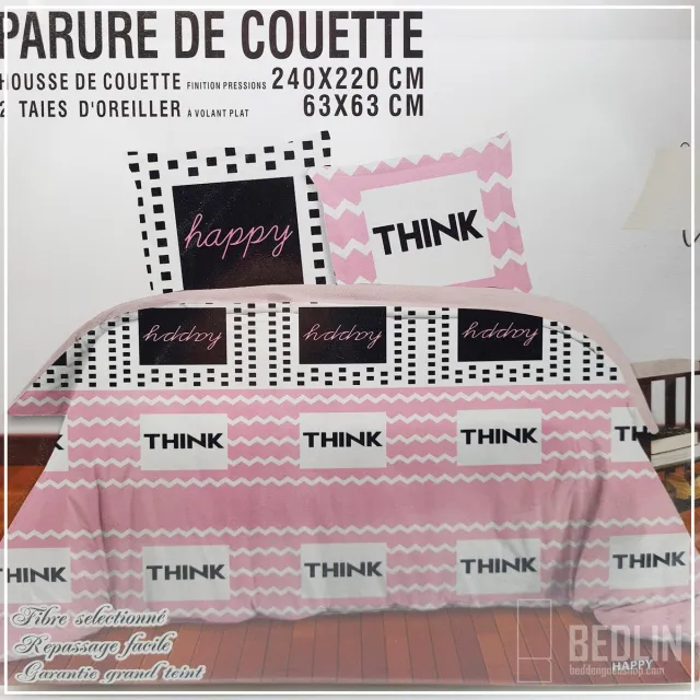 bedlin Luxe Katoen dekbedovertrek Lits-Jumeaux 240x220cm Happy Thinking Multicolor