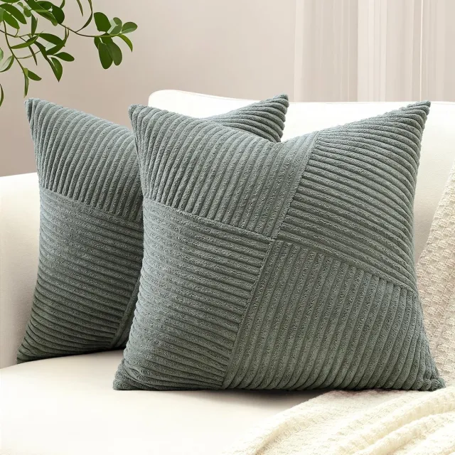 Unyqoos Set van 2 Gestreepte Corduroy Kussenslopen voor Stijlvolle Woondecoratie Grijs
