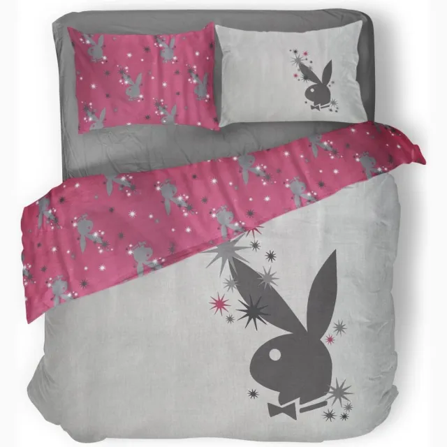 Playboy Sparkling Dekbedovertrek - Lits Jumeaux - 240x200/220 cm - Grey Pink Grijs, Roze