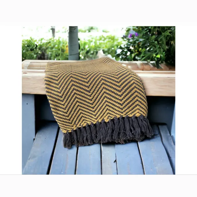 FAB Home Handgemaakte Deken Plaid Geel Zwart Geel/zwart