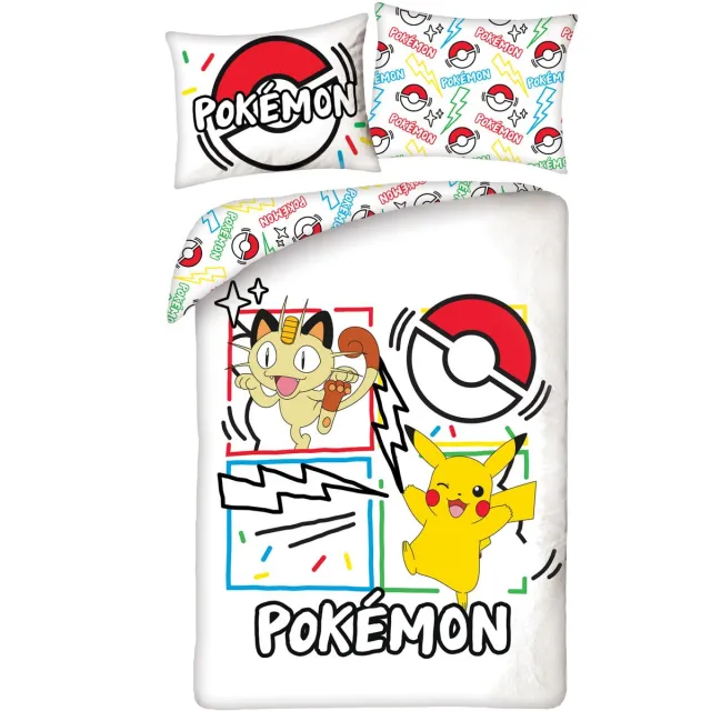 Pokémon Dekbedovertrek, Meowth - Eenpersoons - 140 x 200 + 70 x 90 cm - Polyester Wit