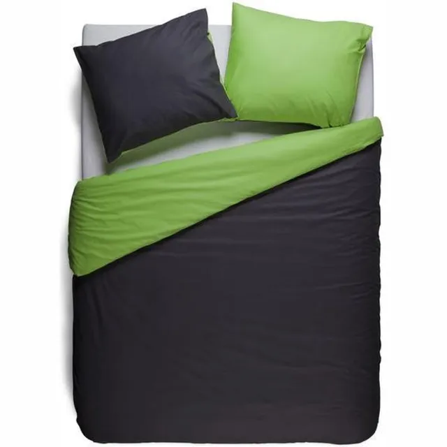 Snoozing Two Tone - Flanel - Dekbedovertrek - 2 kussenslopen - Antraciet/Lime