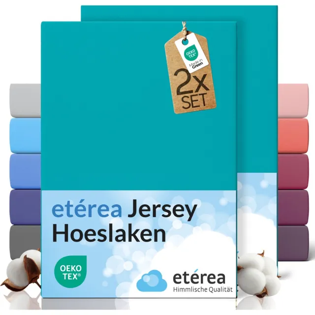 etérea Himmlische Qualität etérea Jersey hoeslaken 2-pack 100x200-120x200 cm (hoek 25 cm) 100% katoen - Oceaanblauw