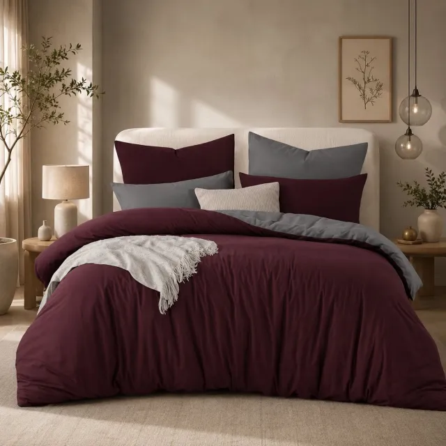 Nazik Living Beddengoed 4-delig 135x200 cm dubbelzijdig rood/grijs microvezel met ritssluiting - Nazik Living