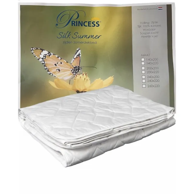 princessdekbedden Princess Zijden Zomerdekbed-Silk Summer-100% puur Percal Zachte katoen Tijk- vulling van 100% Natuur Wild Zijde - Eenpersoons -140x200cm Wit