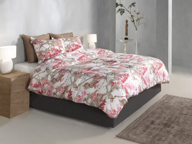 Zohome Dekbedovertrek Dario - Deken - Dekbed - Wit - 100% Katoen-Satijn - Bladeren - 1 sloop 60/70 cm Beige/Roze