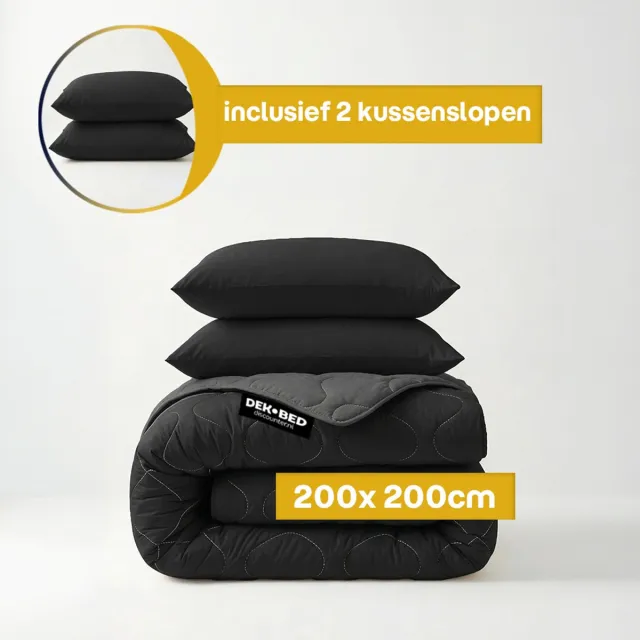 Dekbed-Discounter Sleeptime Dekbed Zonder Overtrek 200 x 200 cm - Inclusief 2 kussenslopen - Wasbaar op 40 graden - Warmteklasse 2 - Zwart, Antraciet