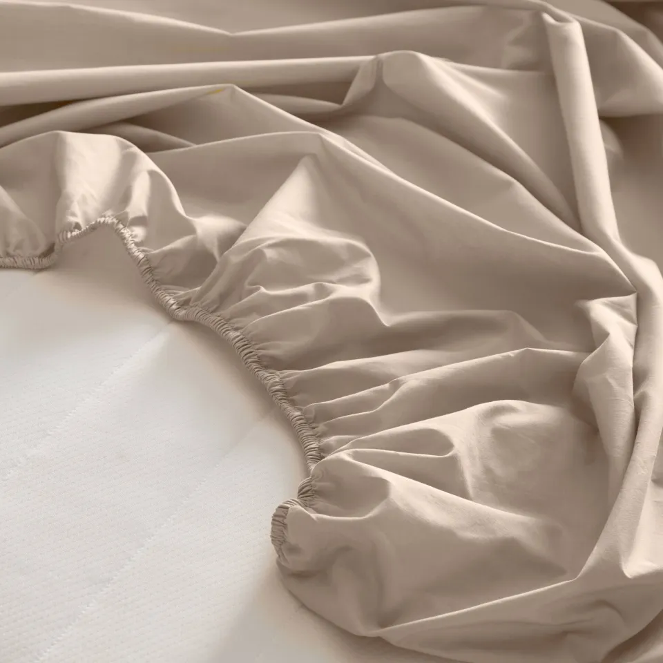 NOUS Living percale katoenen hoeslaken zand