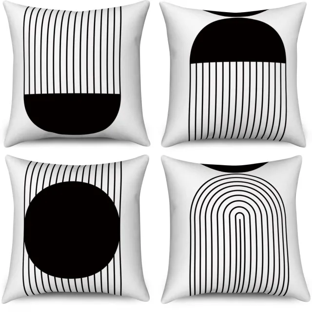 Ibenzoa Kussenhoezen Set van 4 - Abstracte Geometrische Zwart-Witte Boogontwerpen