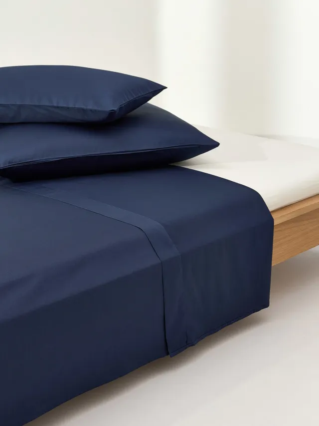 Westwing Collection Katoensatijnen laken Comfort Blauw